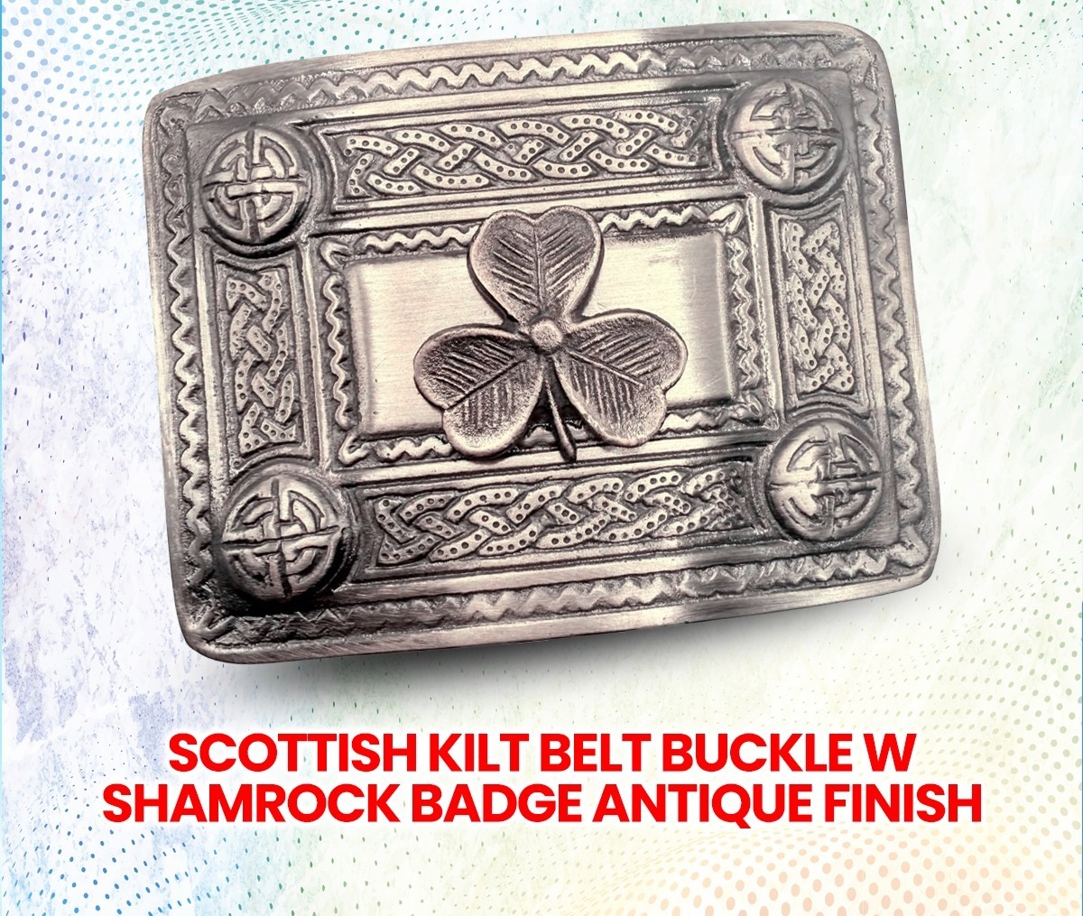 Scottish Kilt Belt Buckle Irish Shamrock 4 Dome Mirror Design Brass Antique