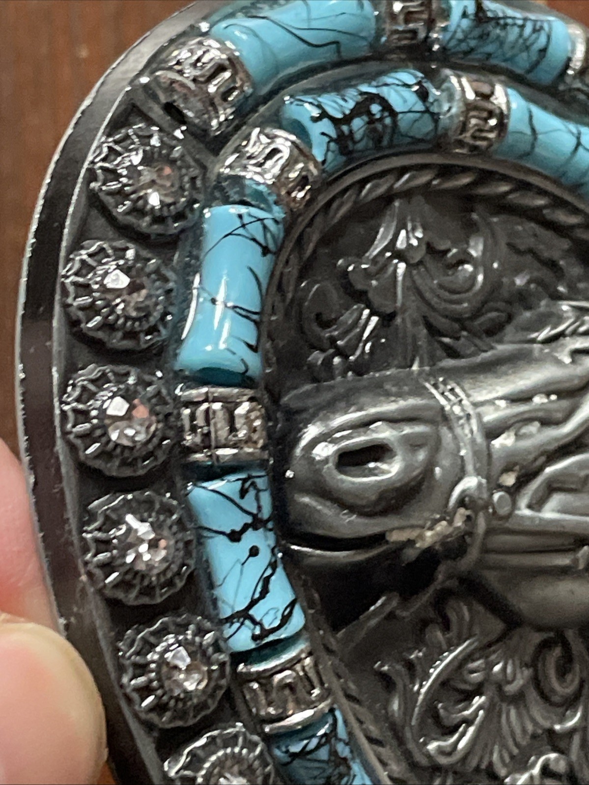 Belt Buckle Texas Horse Rhinestones 4 x 3&Prime; 1.5&Prime; Belt Metal Light