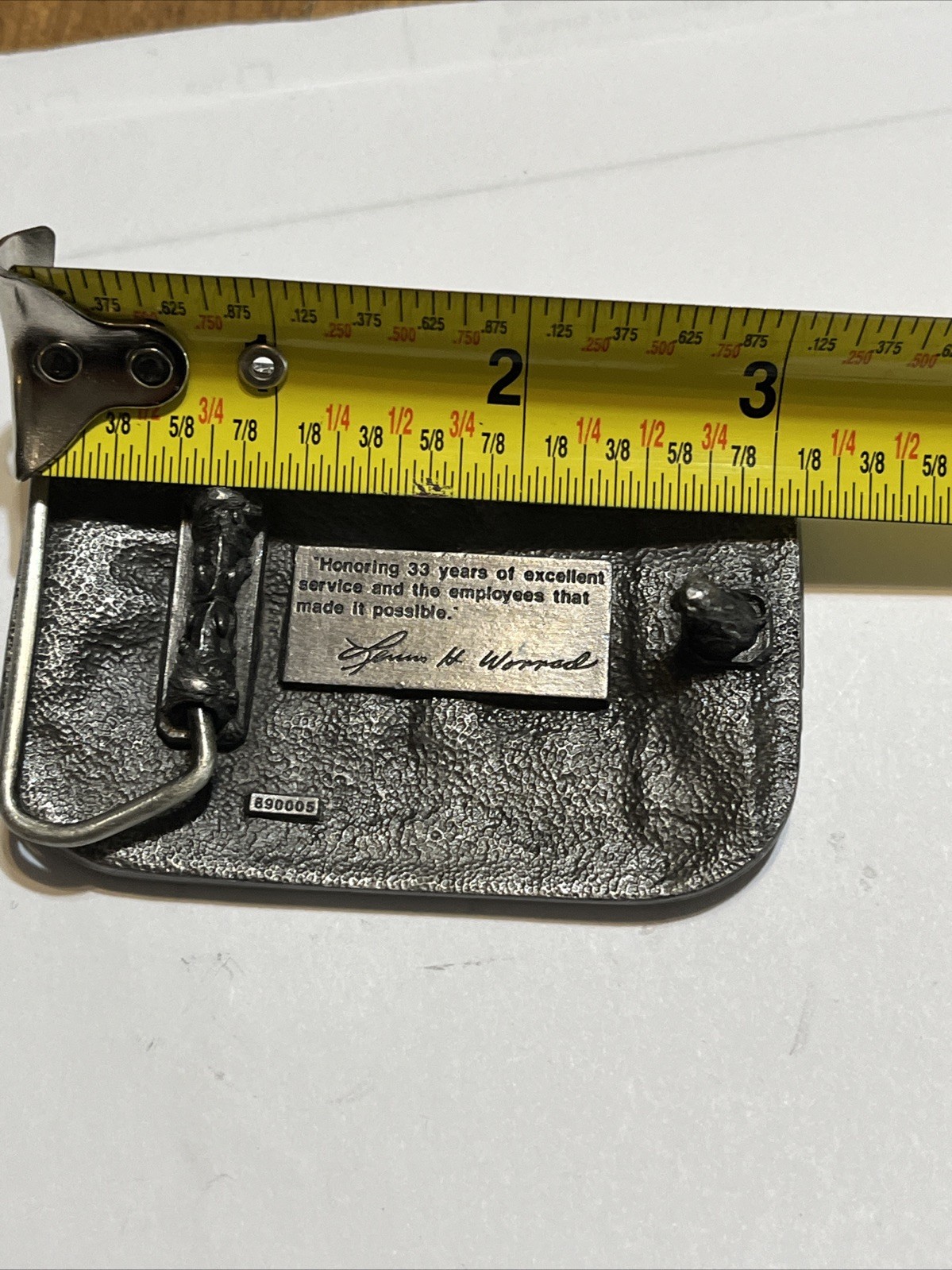 Vintage Lewis H Worrad Co. 33 Years Of Service Belt Buckle Gas Elec Telephone