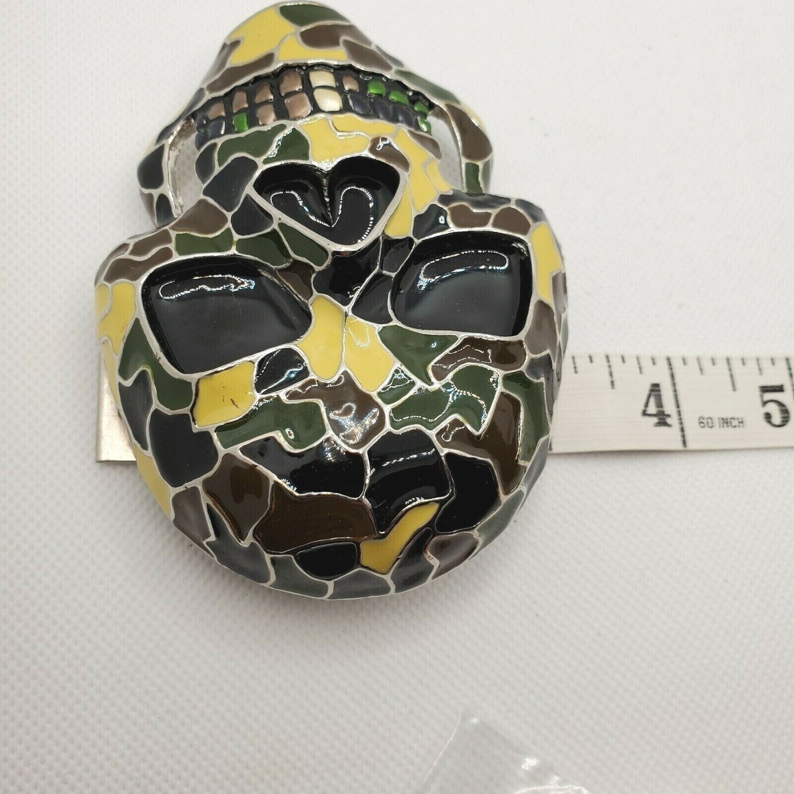 Grim Reaper Skull Belt Buckle Silver Tone Metal Camouflage Enamel 4 inch