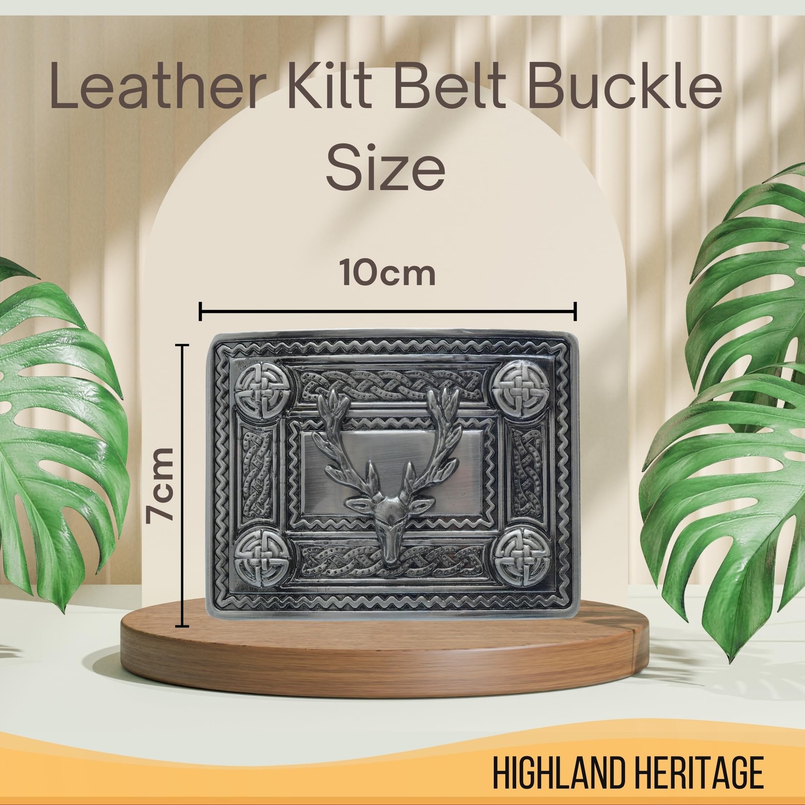 Kilt Belt and Buckle Set – Scottish Celtic Embossed Large – 38&Prime; to 42&Prime;, Black