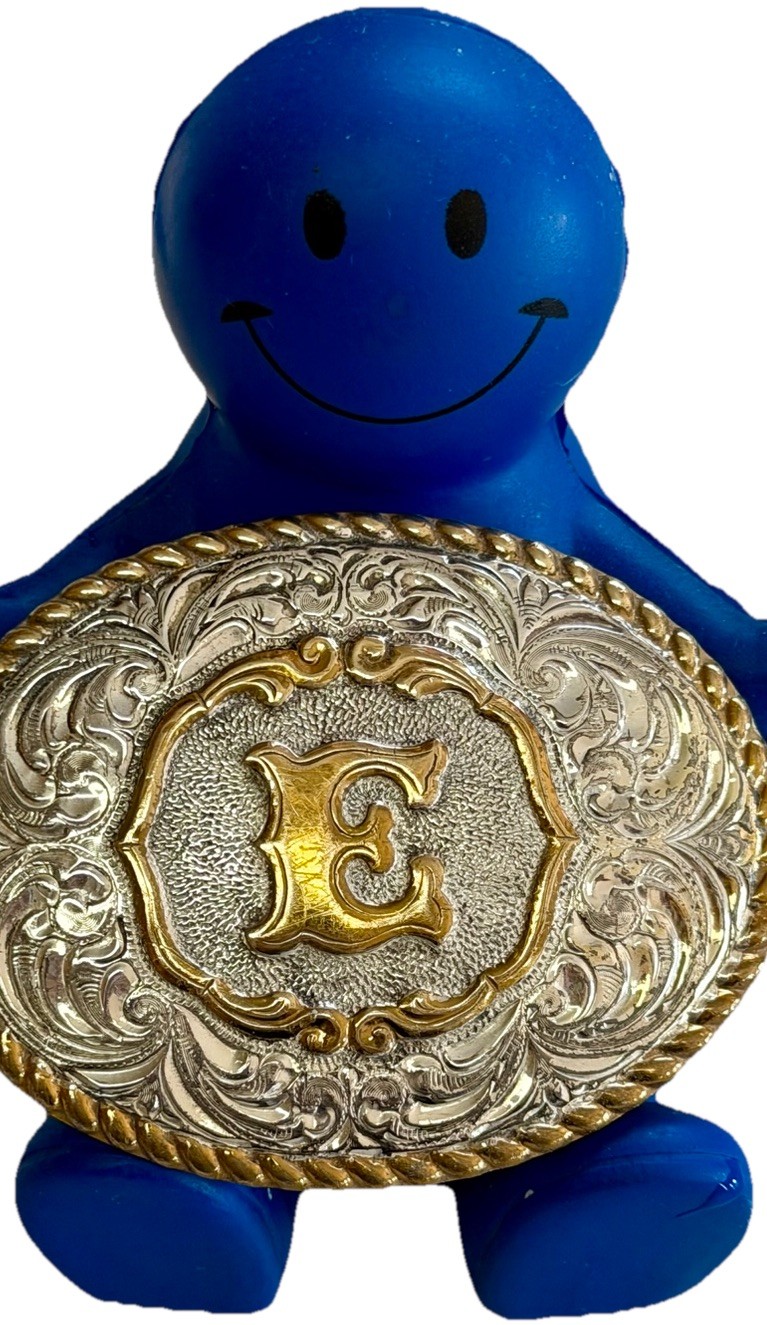 Vtg Crumrine Silver Plate Jewelers Bronze “E” Floral Western Belt Buckle SEE