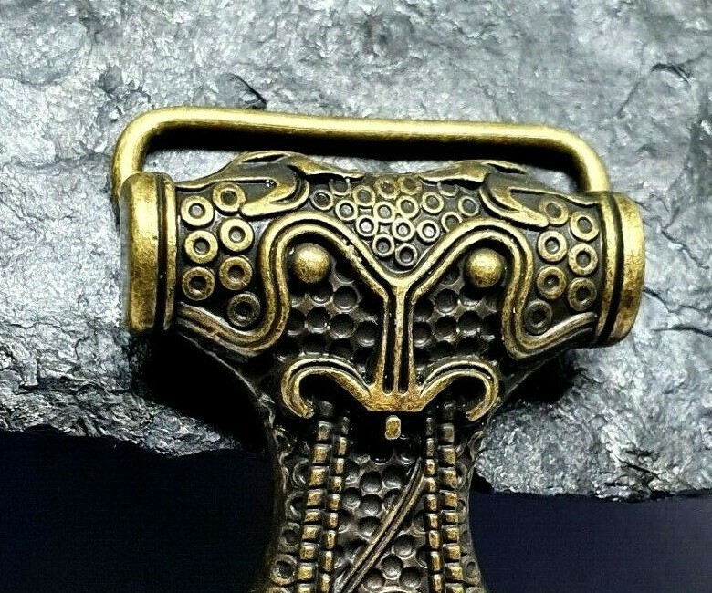 Belt Buckle Thor&rsquo;s Hammer Viking Celtic Raven Skane Metal Bronzed Buckle Only
