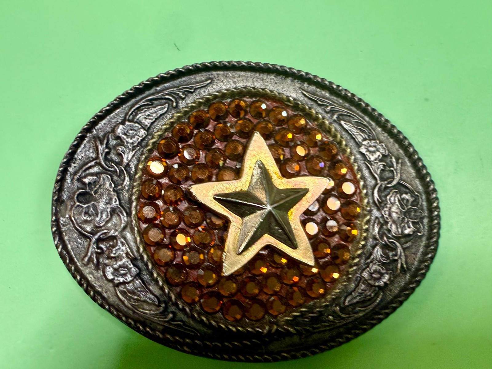 Five Point Star Sparkling Yellow Rhinestone Cowboy Cowgirl Western Belt Buckle