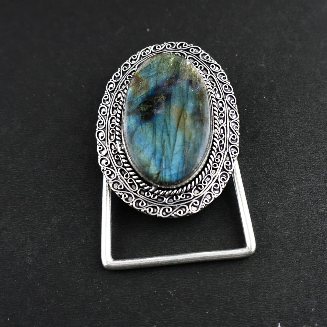 Natural Labradorite Gemstone Handmade 925 Sterling Silver Vintage Belt Buckle