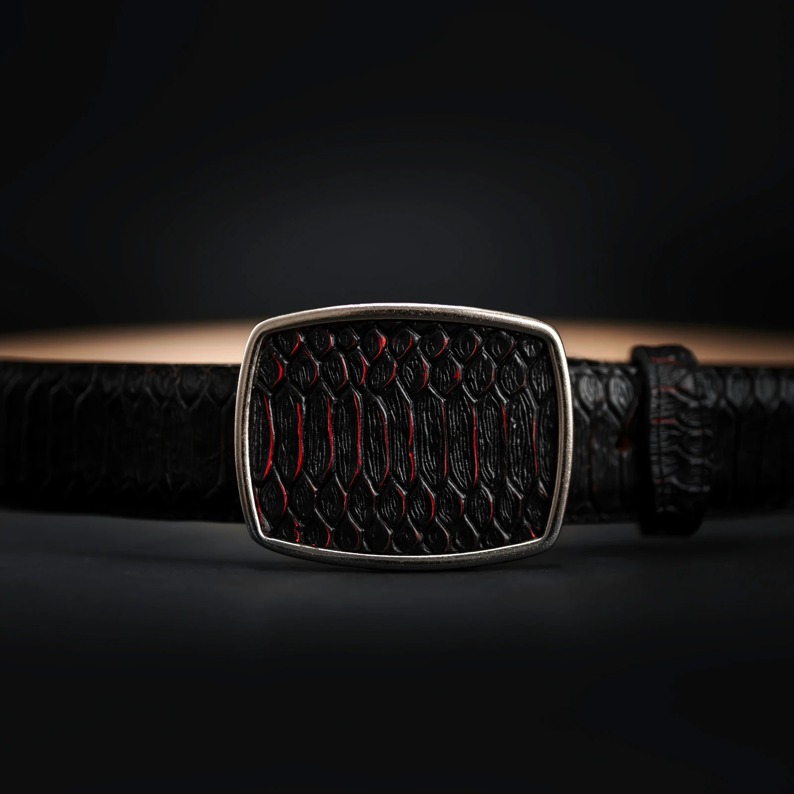 Genuine Leather Python Snakeskin Print Western Belt with Removable Buckle – Red