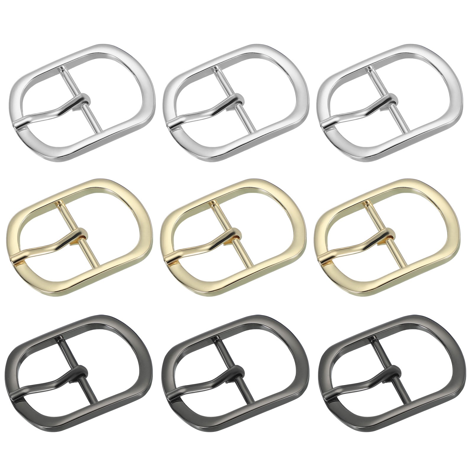 9Pcs 1.3&Prime; Single Prong Metal Roller Pin Belt Buckles Black/Silver/Light Gold