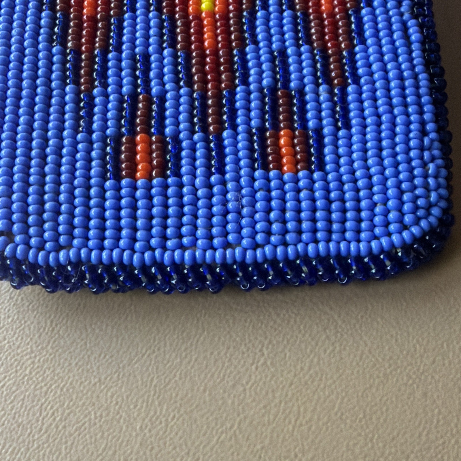 Vintage Hand Made Native American Tribal Leather Back Seed Bead Belt Buckle