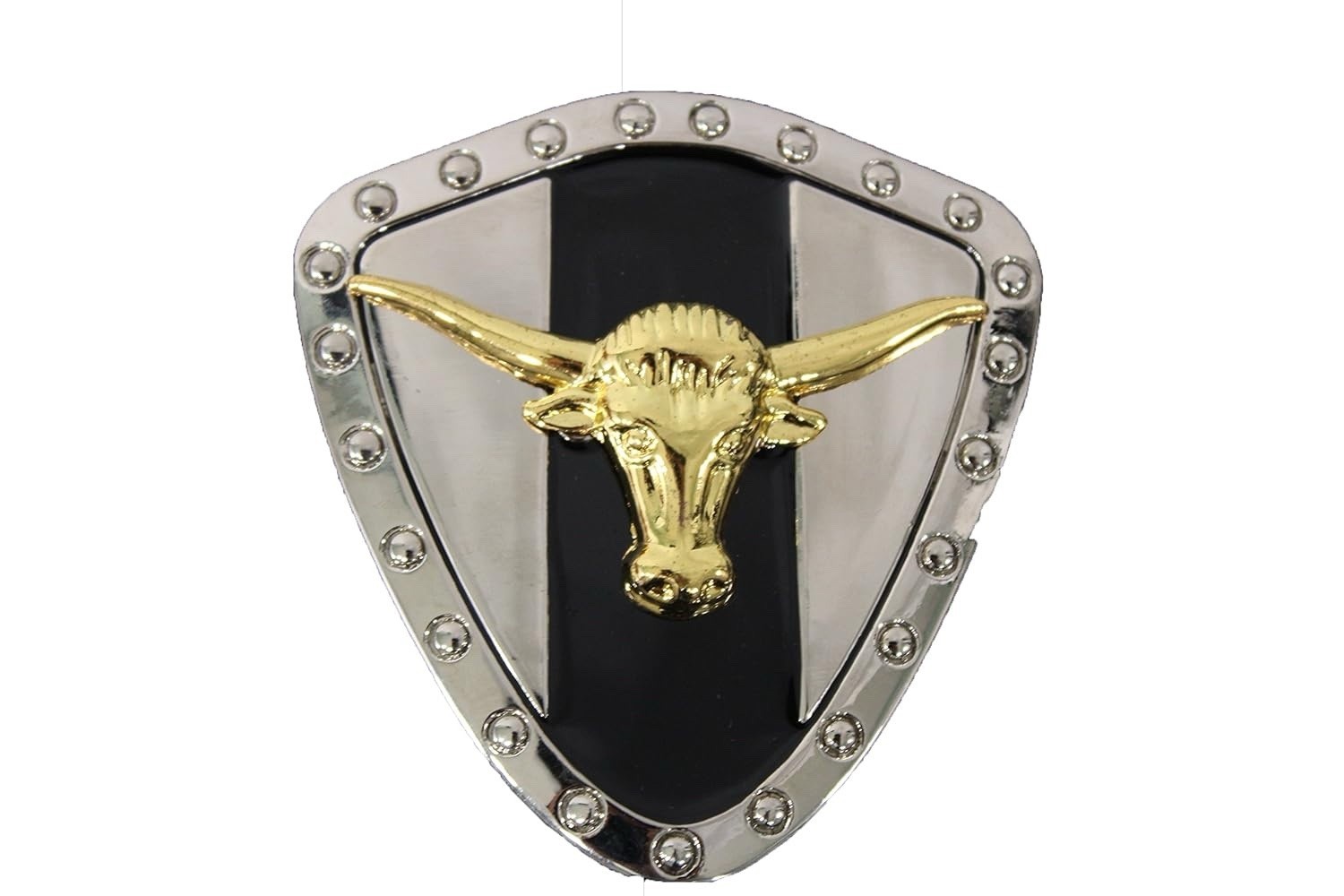 Western Silver Metal Belt Buckle Texas Long Horn Cow Bling Gold Shield