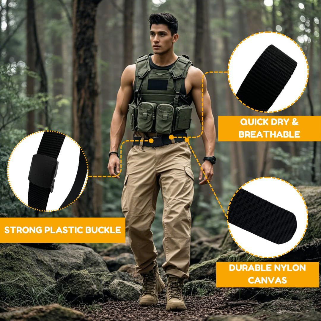 Vyxoran Nylon Belts for Men Military Tactical Slide Plastic 120cm, Black