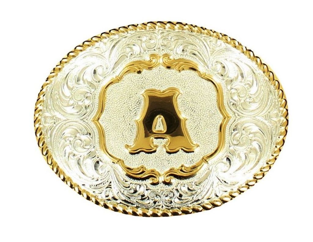 Crumrine Western Belt Buckle Floral Oval Initial Silver Gold C349