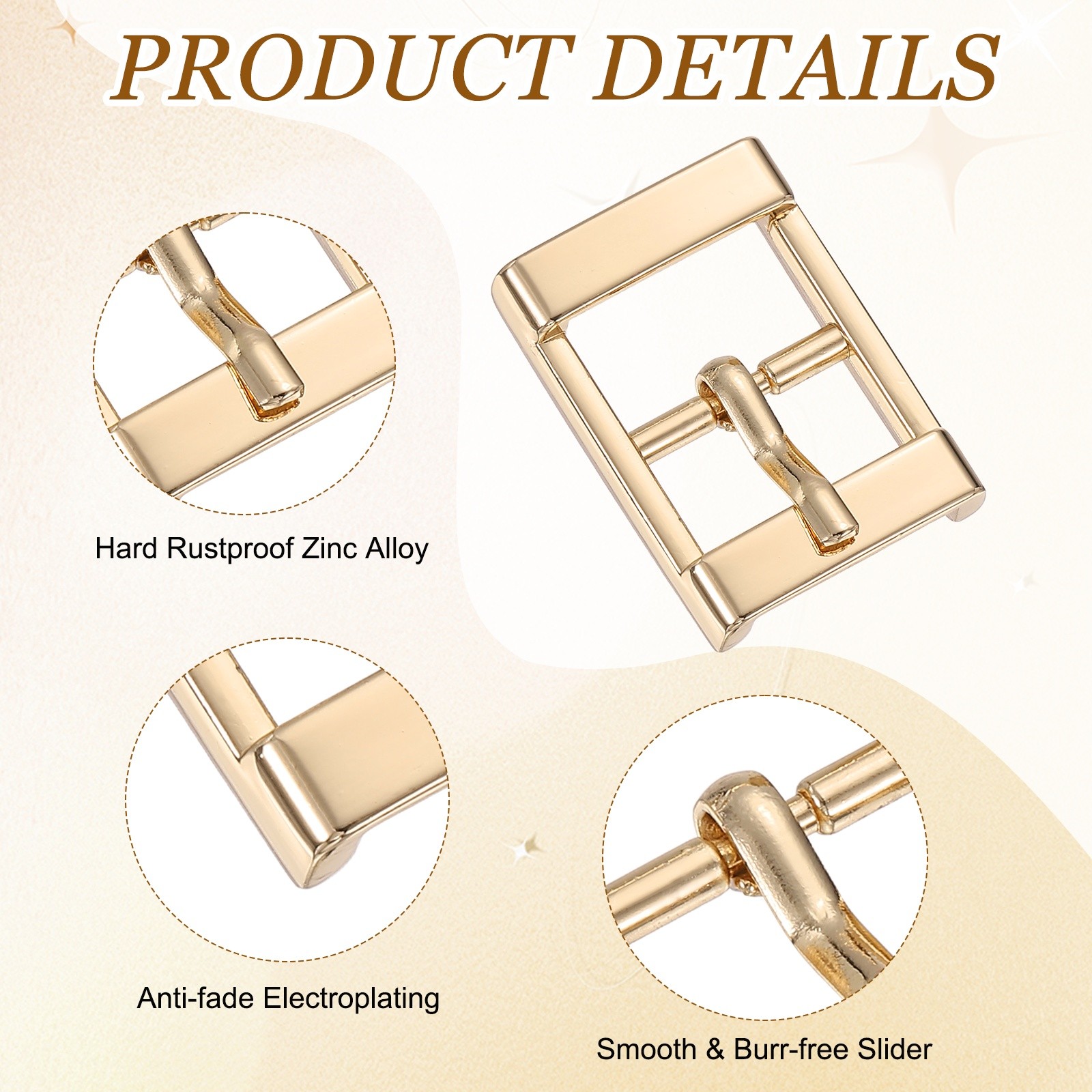 4Pcs Single Prong Belt Buckle 0.63&Prime; ID Metal Roller Buckle for Belt, Light Gold