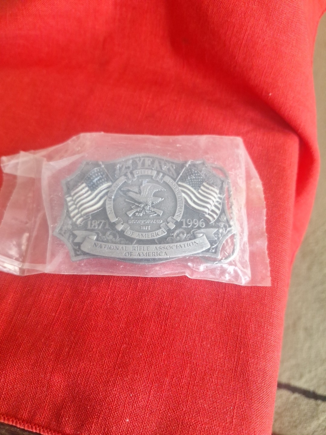 1871-1996 NRA 125 Years Belt Buckle National Rifle Association Flag Eagle NOS