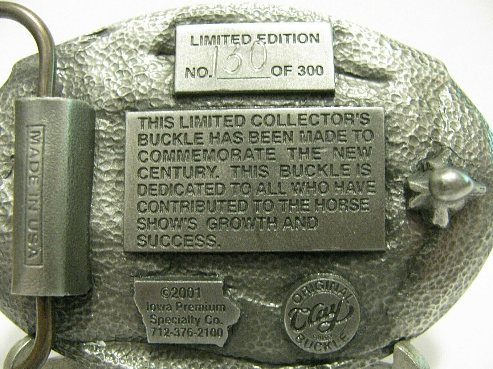 2001 Clay County Fair Spencer Iowa Horse Show Collectors Belt Buckle Limited Ed