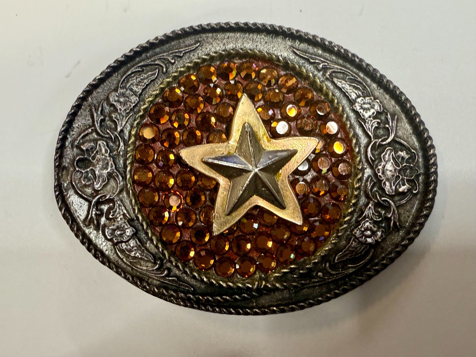 Five Point Star Sparkling Yellow Rhinestone Cowboy Cowgirl Western Belt Buckle