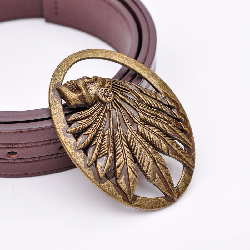 Retro Bronze Cowboy Indian Chief Head Western Indian Metal Fashion Belt Buckle