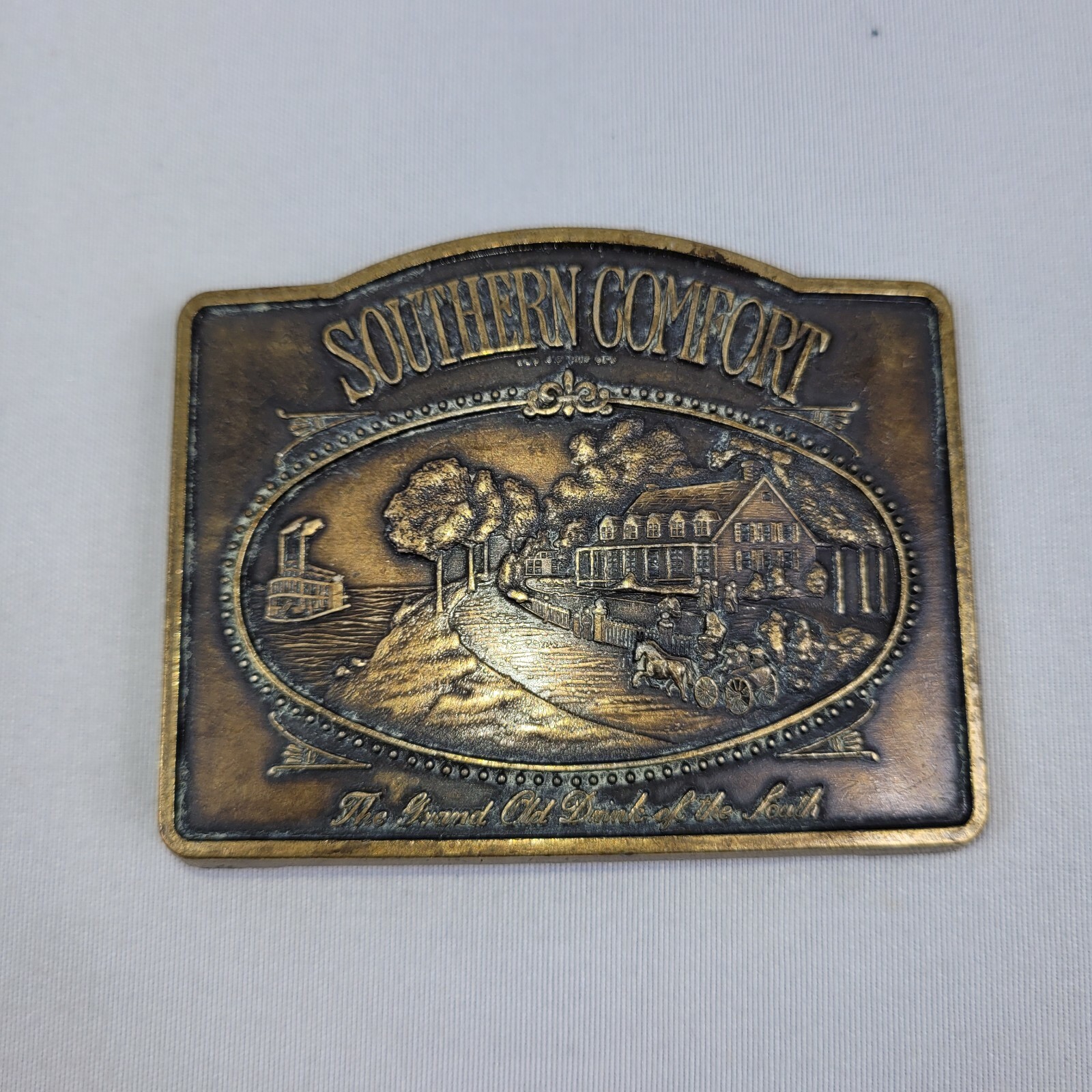 Southern Comfort Vintage Belt Buckle Brass Metal Old South Alcohol Whiskey