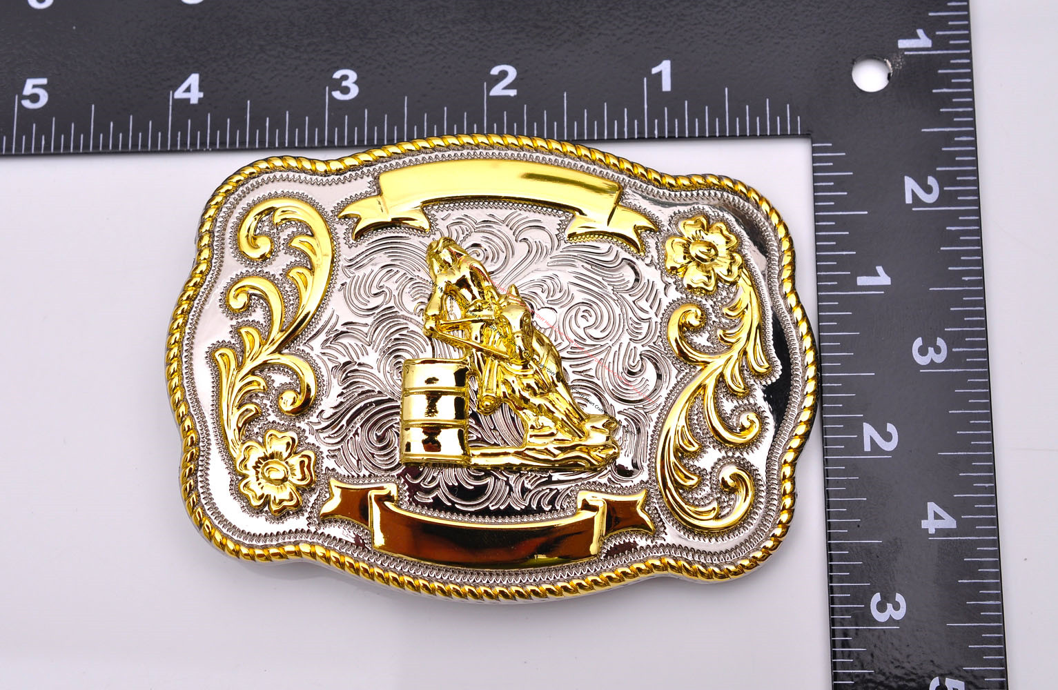 Texas Long Huge Ride Rodeo Cowboy Western Barrel Racing Gold Shine Belt Buckle