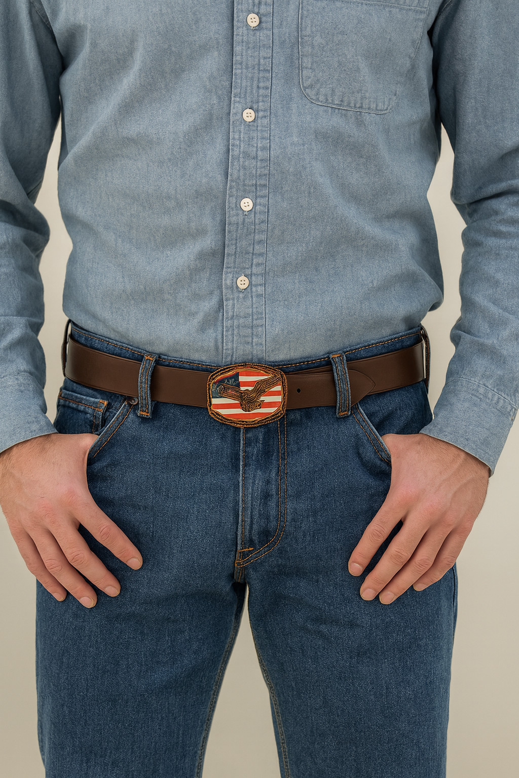Western Edge Eagle American Flag Belt Buckle TBR-5003 Patriotic Copper Tone