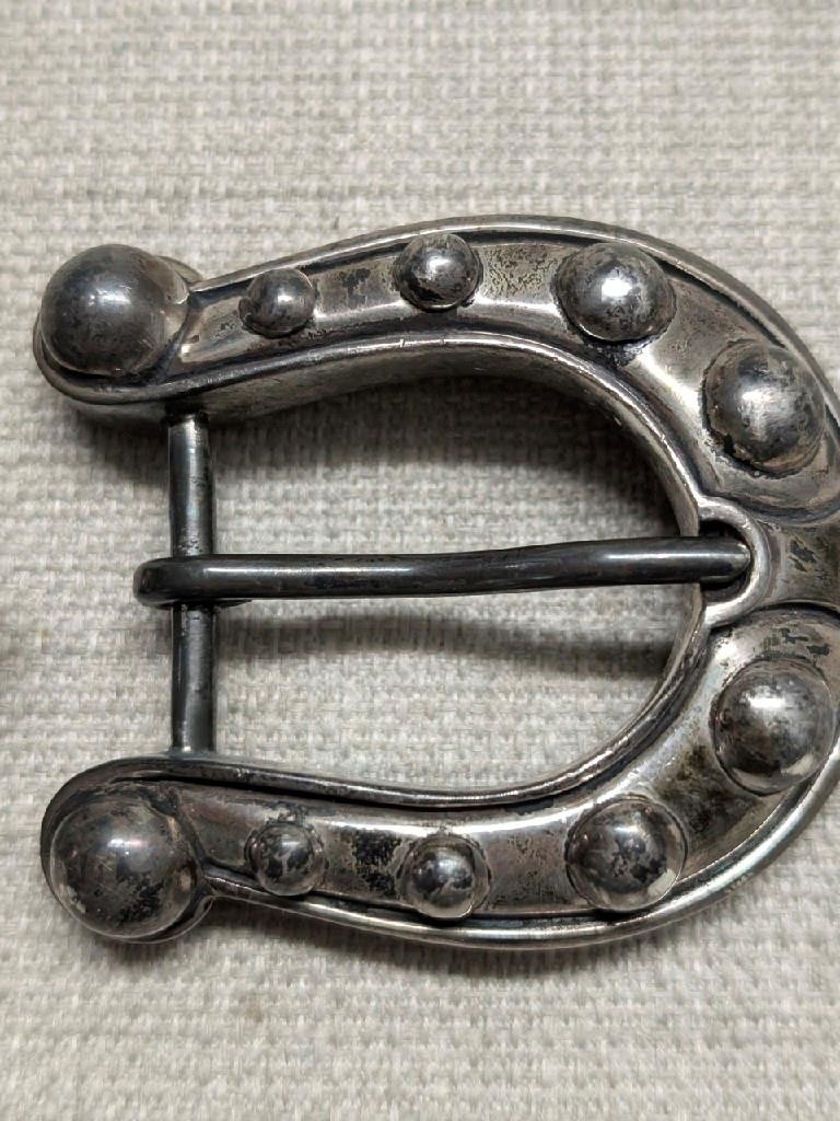 vintage KIESELSTEIN CORD belt buckle set STERLING SILVER horse-shoe 3PC western
