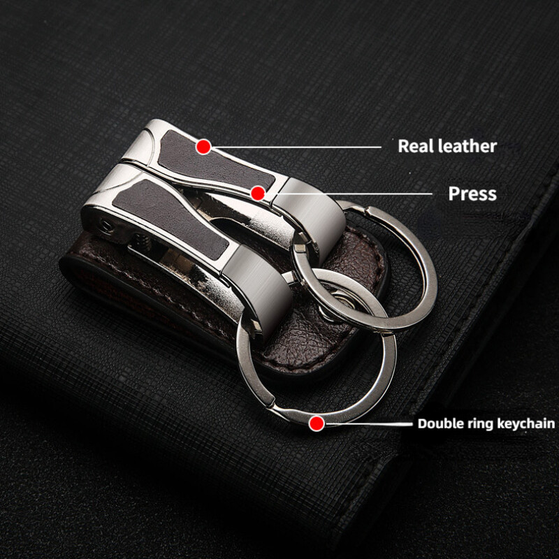 Real Leather Belt Buckle Clip Keychains Car Key Holder Double Ring 2 Loops