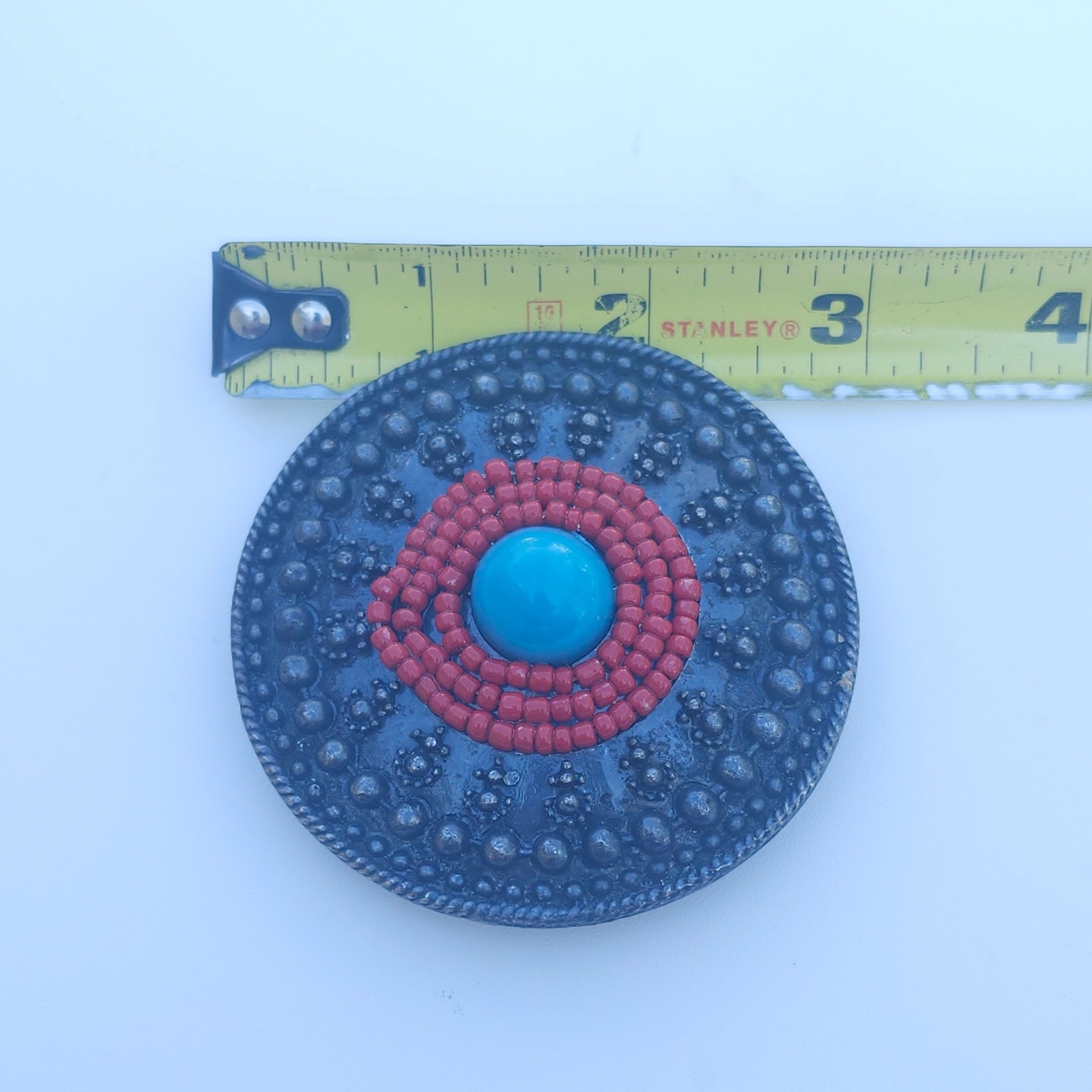 Southwestern Concho Belt Buckle Slide Faux Turquoise Coral Beaded Round Western