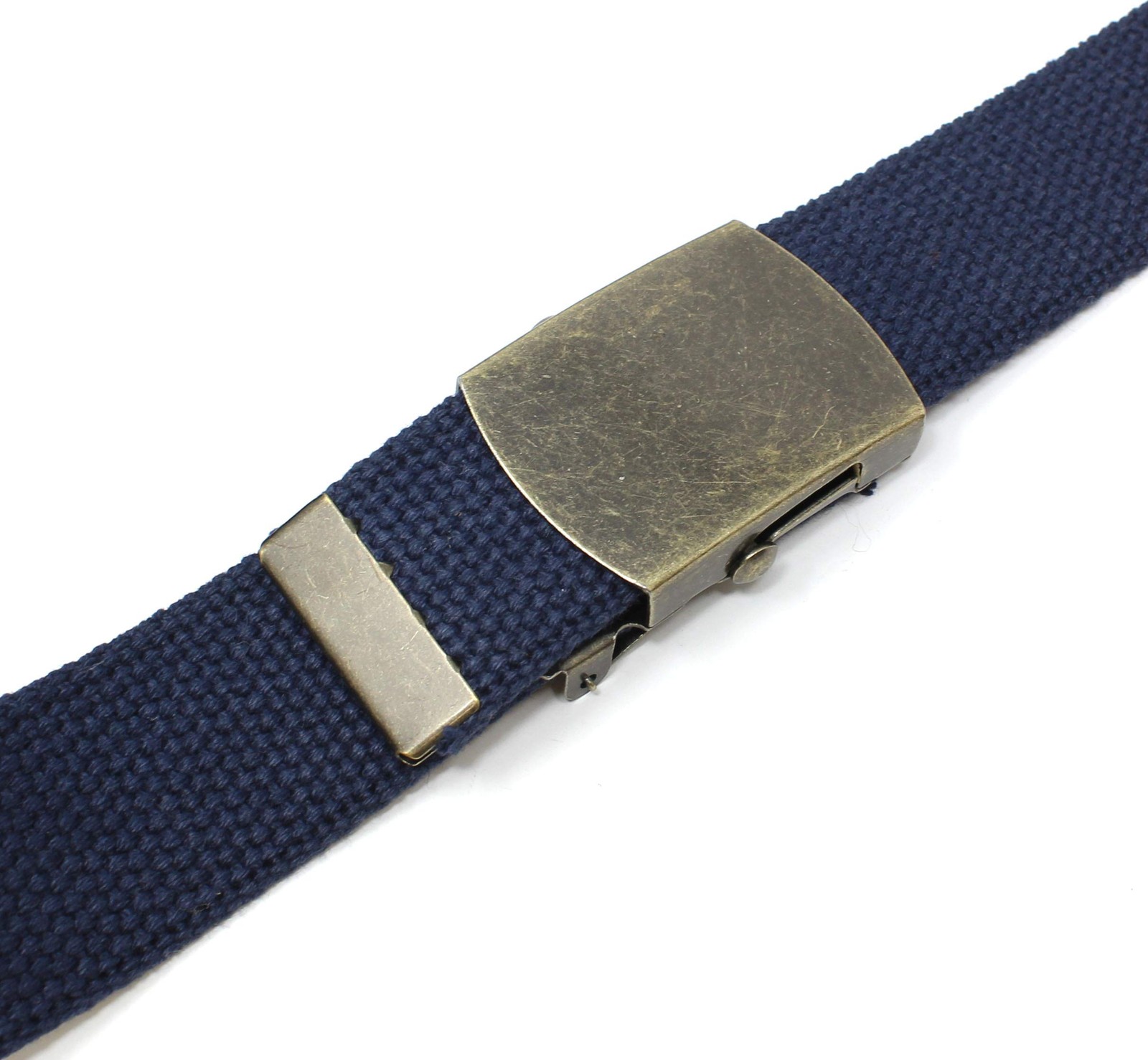 Canvas Web Belt Military Style with Antique Brass Buckle 54&Prime; One Size, Navy