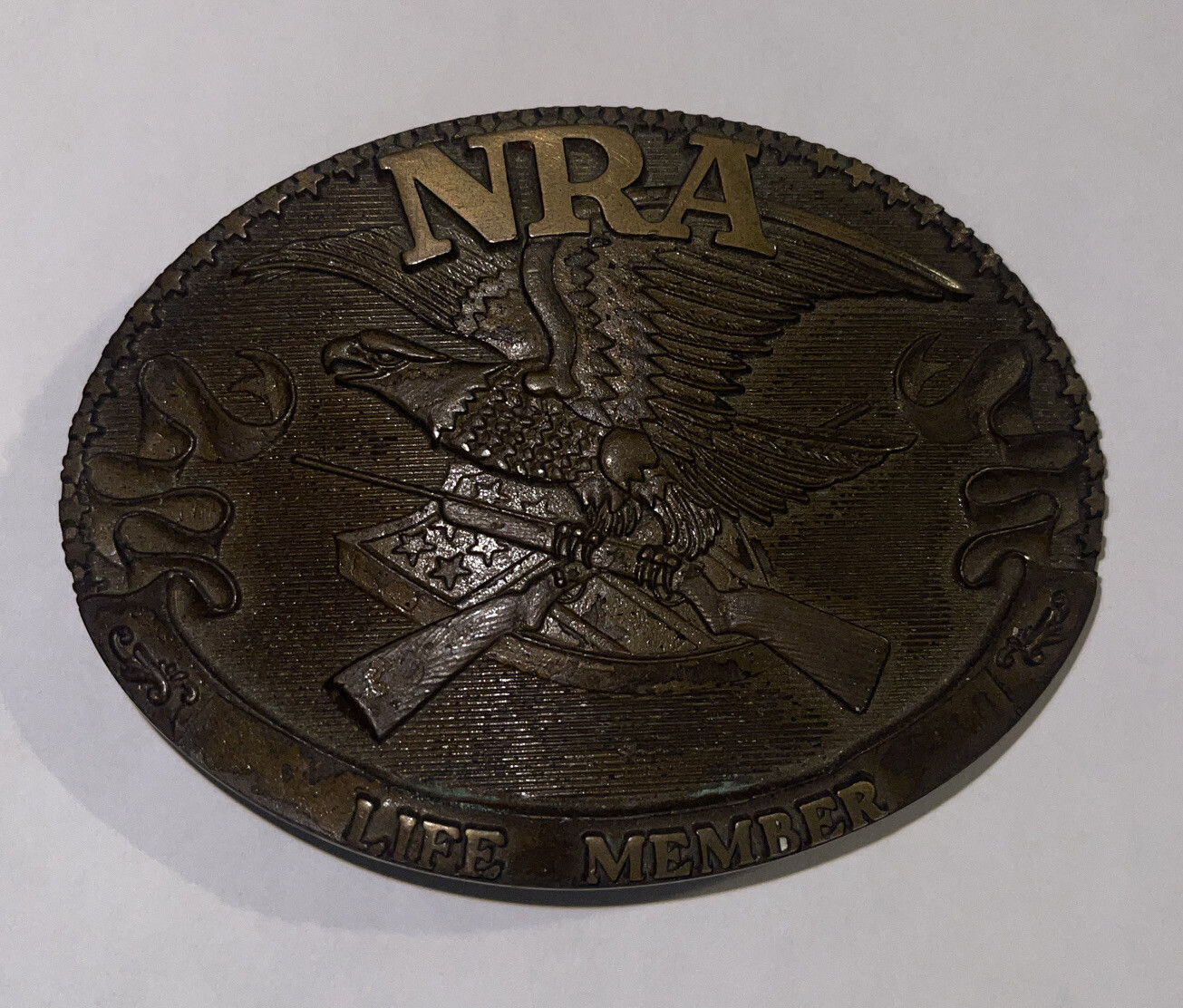 NRA LIFE MEMBER 1985 COLLECTORS EDIT. SOLID BRASS BELT BUCKLE THE NORMAN FOUNDRY