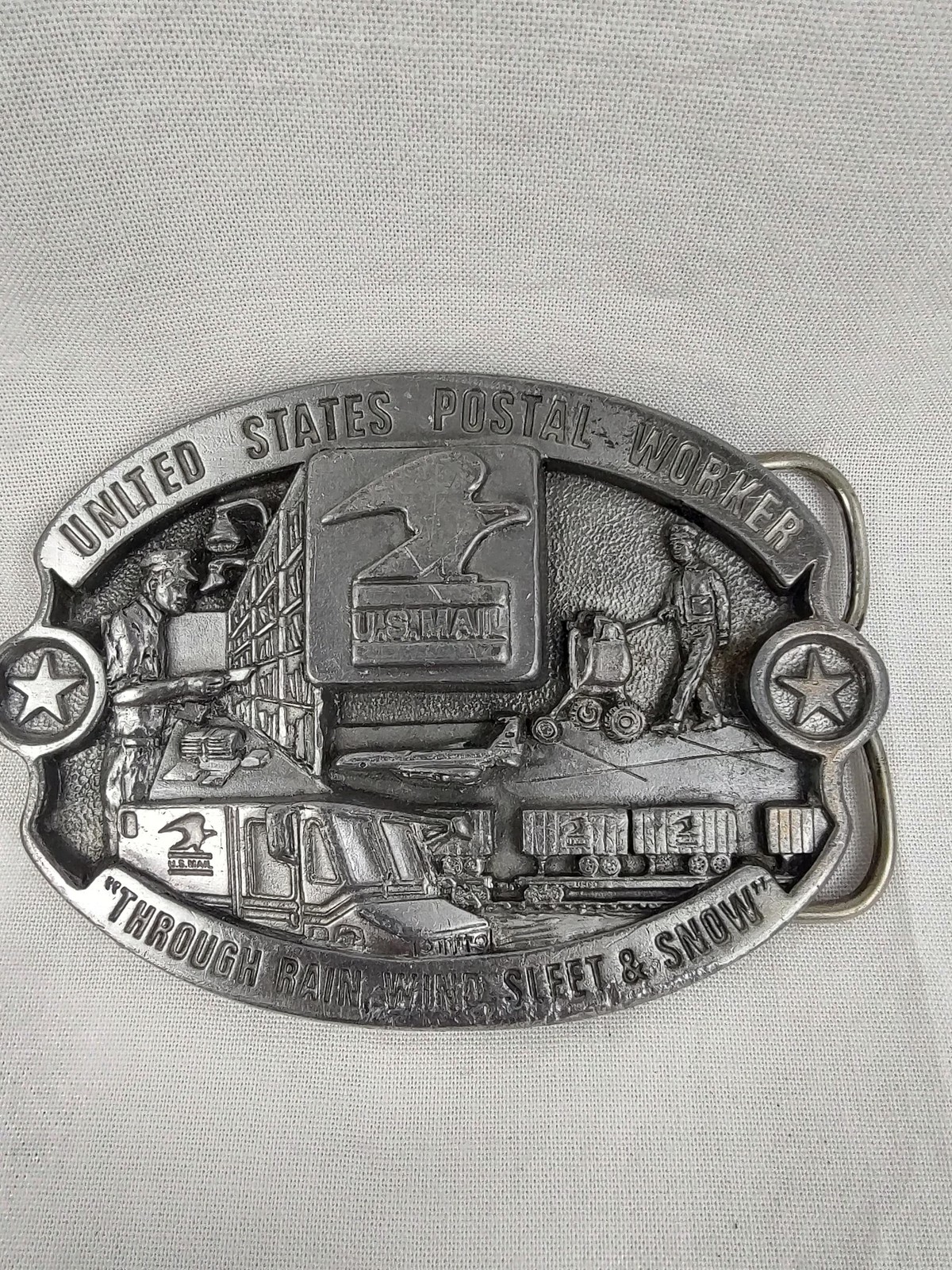 Vintage CJ Inc Belt Buckle Mens One Size Silver USPS Postal Worker Western 1988