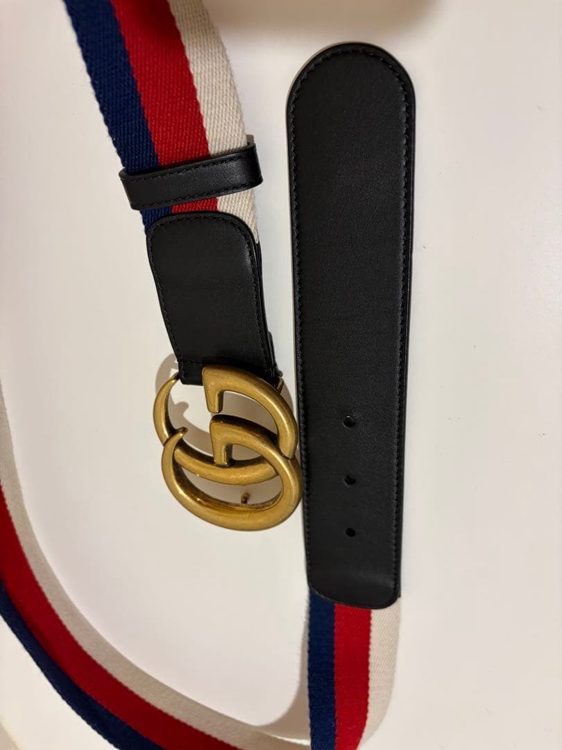 GUCCI Pre-Owned Double Buckle Web Stripe Belt
