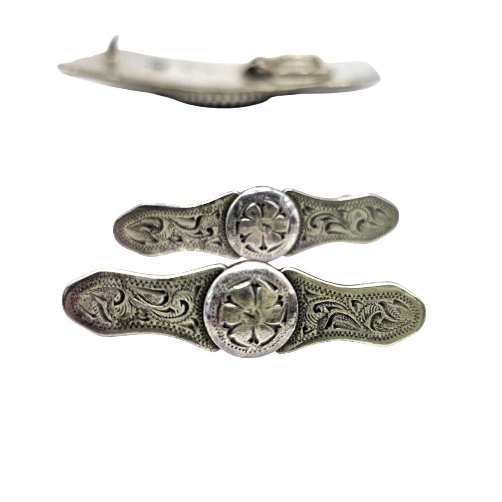 Western Belt Buckle Dendritic Agate Cabochon Silver Engraved Accents Side Pieces