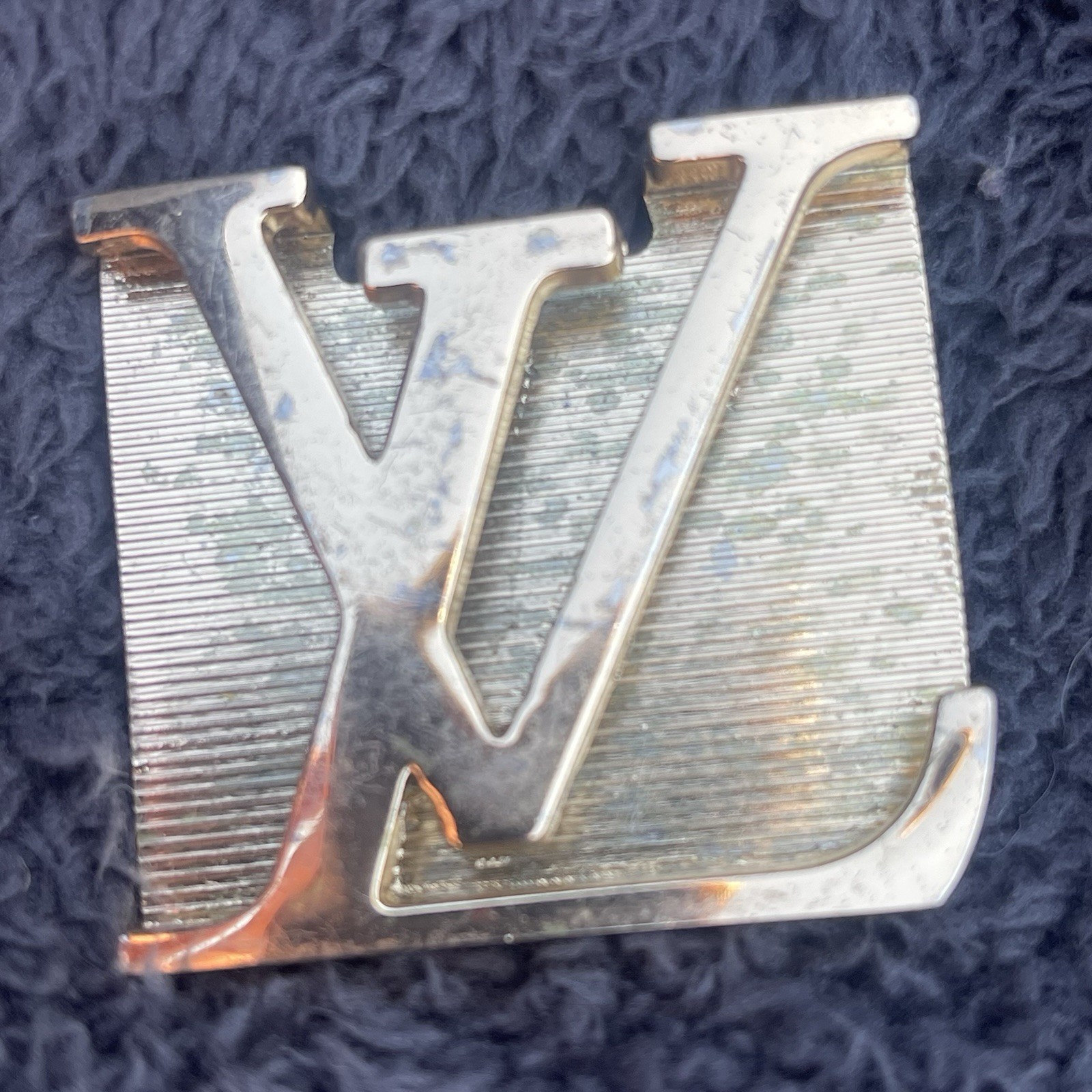 Vtg Louis Vuitton Gold Tone Belt Buckle Iconic LV Engraved Logo Y2K Distressed
