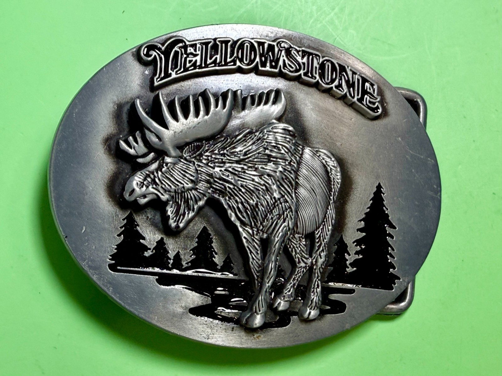 YELLOWSTONE National Park Moose Elk Wildlife Scene Silver Color Belt Buckle