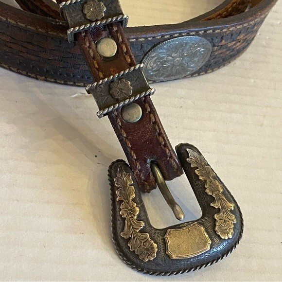 RARE Sunset Trails Sterling Silver & 10k Gold Engraved CONCHO Ranger Belt Buckle