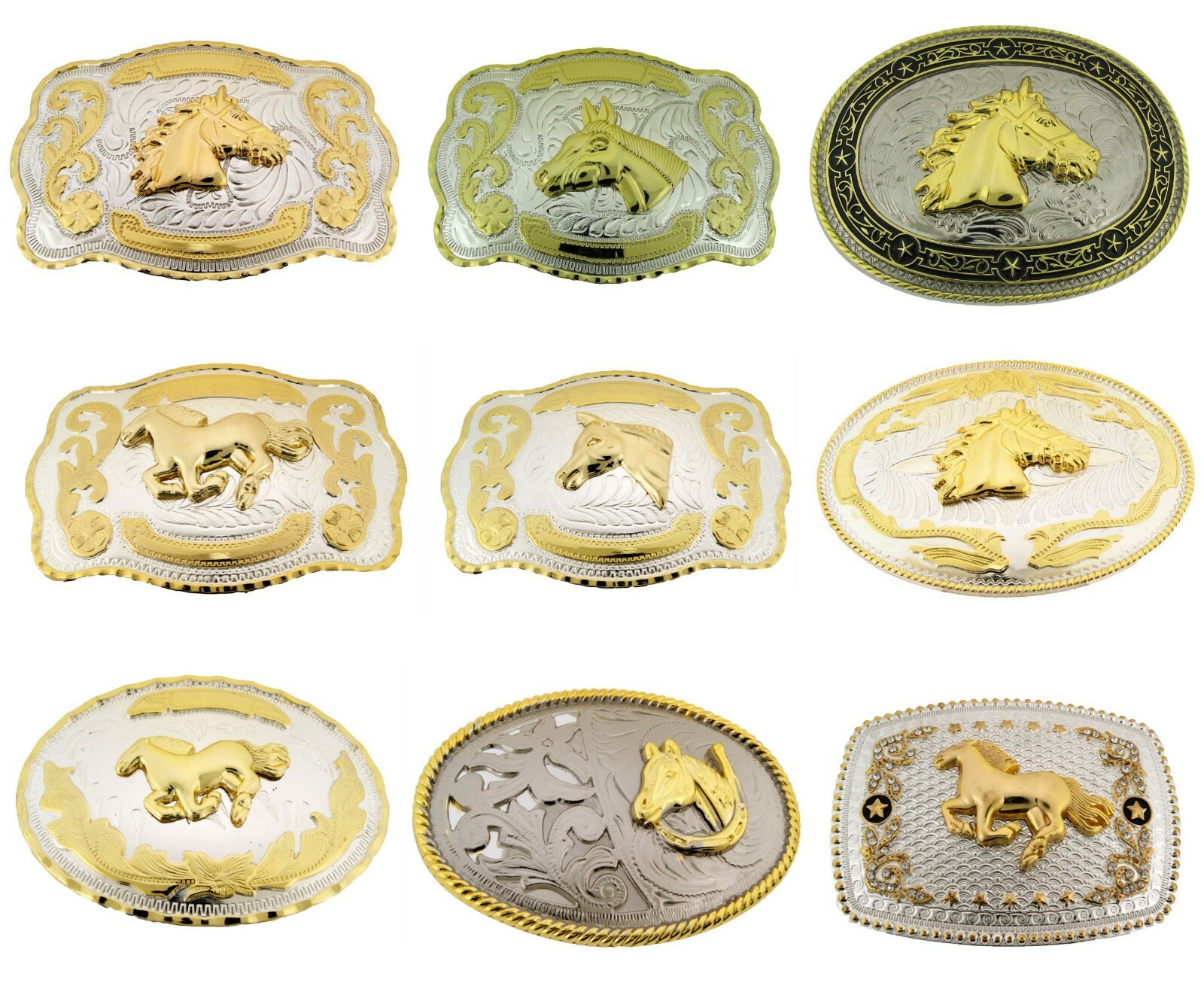Horse Head Belt Buckle Western Rodeo Costume Horseshoes New Men Women Cowboy Big