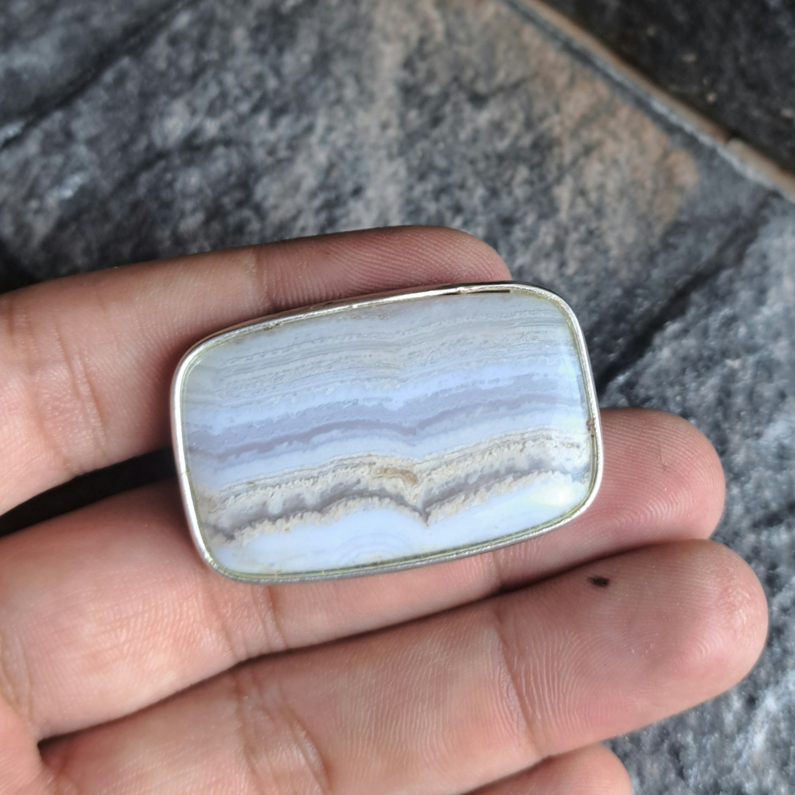 Blue Lace Agate Belt Buckle Silver Plated Natural Stone Western Boho Unisex