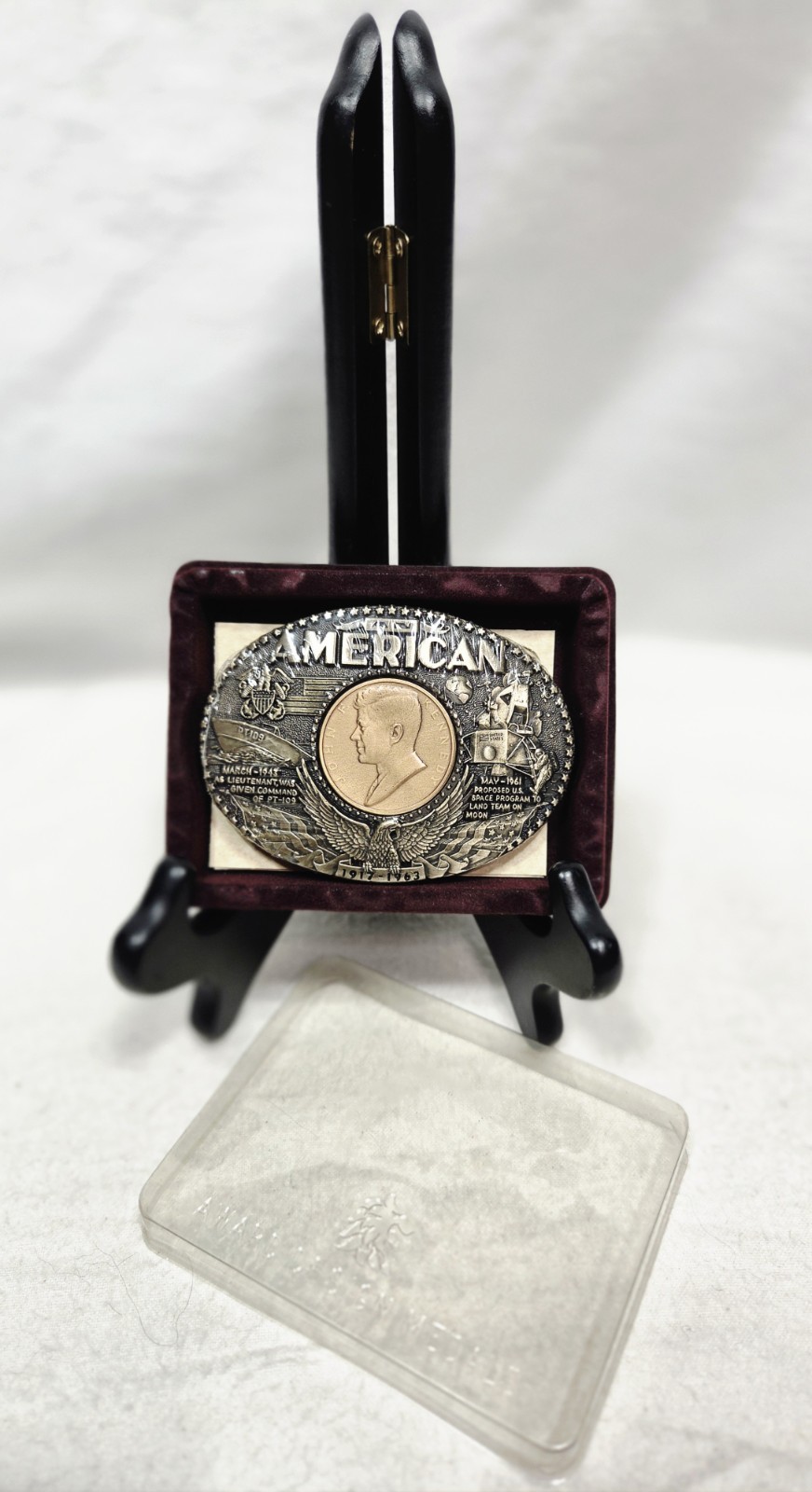 Rainy Mountain An American JFK Bronze Medal Solid Brass Belt Buckle COA Box NOS