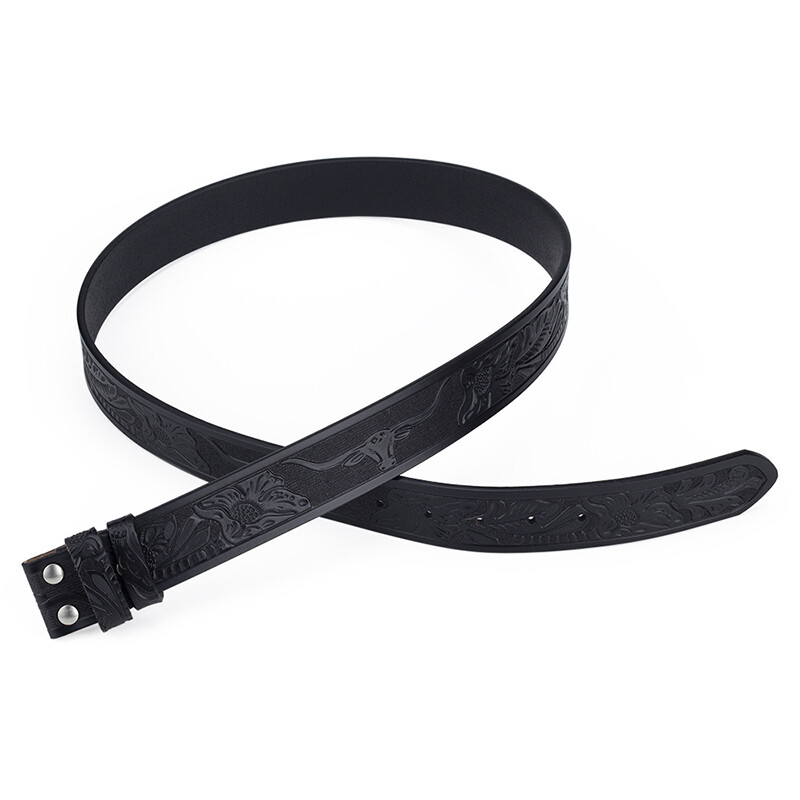 Leather Belts Without Buckle Two Layer Embossed No Buckle Strap Buckle Free Belt