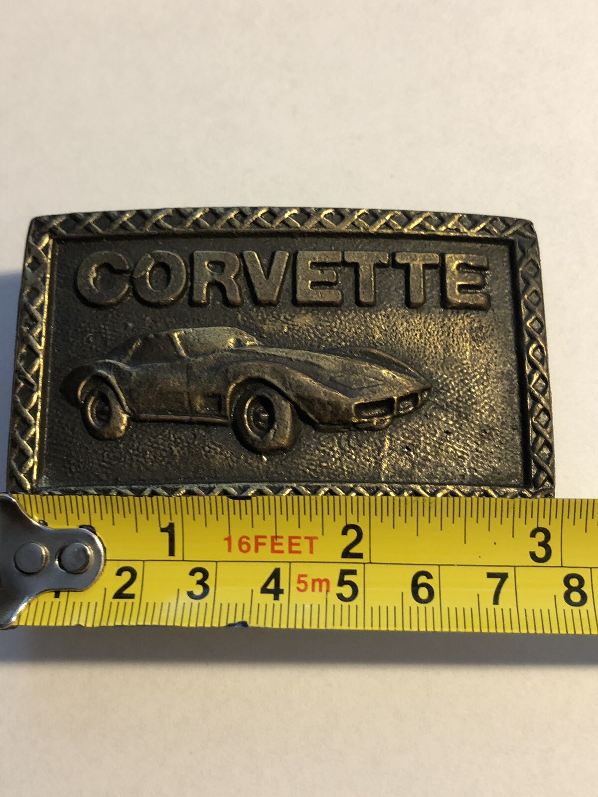 Vintage 1970&rsquo;s Solid Brass Chevy Corvette Belt Buckle