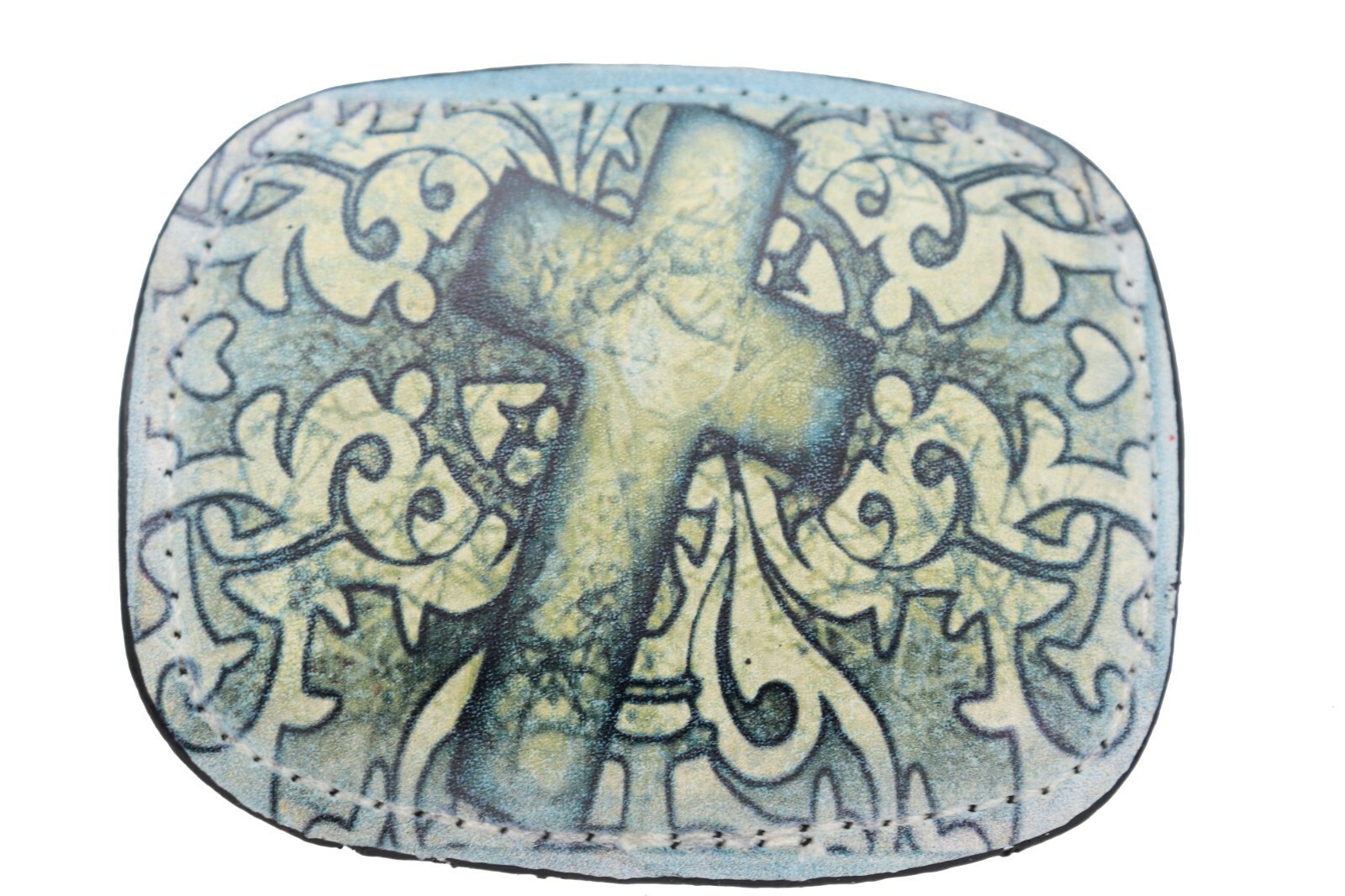 Men Women Belt Buckle Black Faux Leather Religious Cross Western Weekend Style