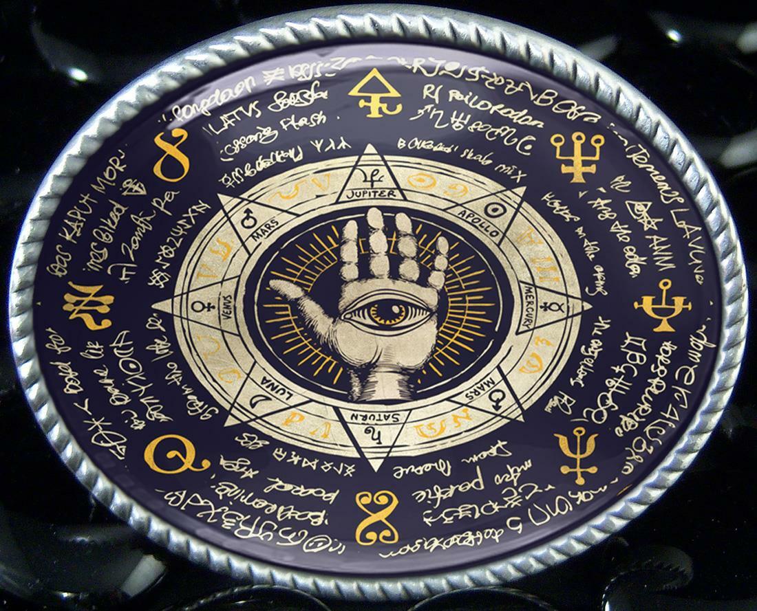 Ancient Runes Belt Buckle – Esoteric Spiritual Seeing Eye Handmade Buckle – 27