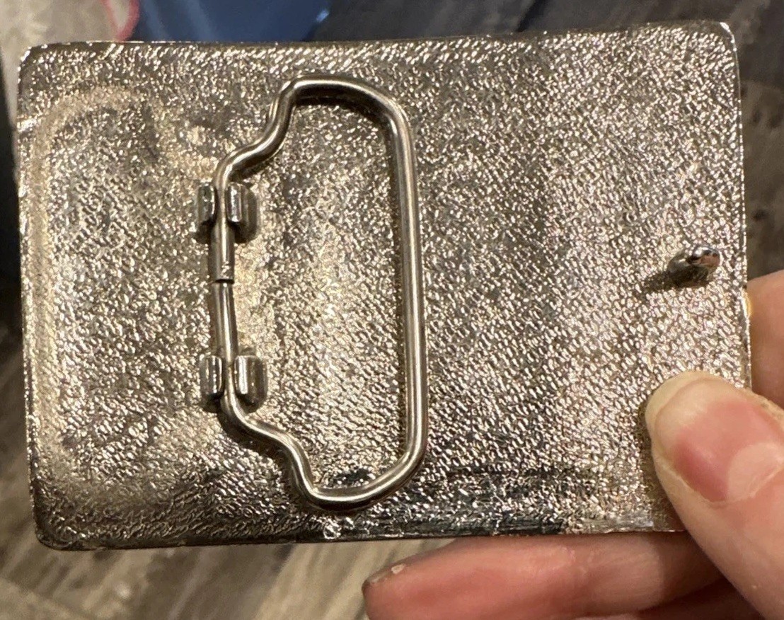 VTG Designer Western Cowboy Belt Buckle Unisex Silver Tone Rectangular Steer