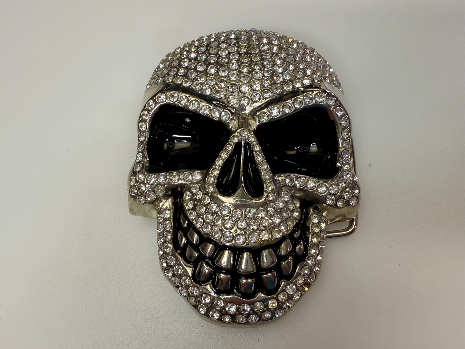 Cool Smiley Skull Head Clear Bling Rhinestones Halloween Gothic Punk Belt Buckle