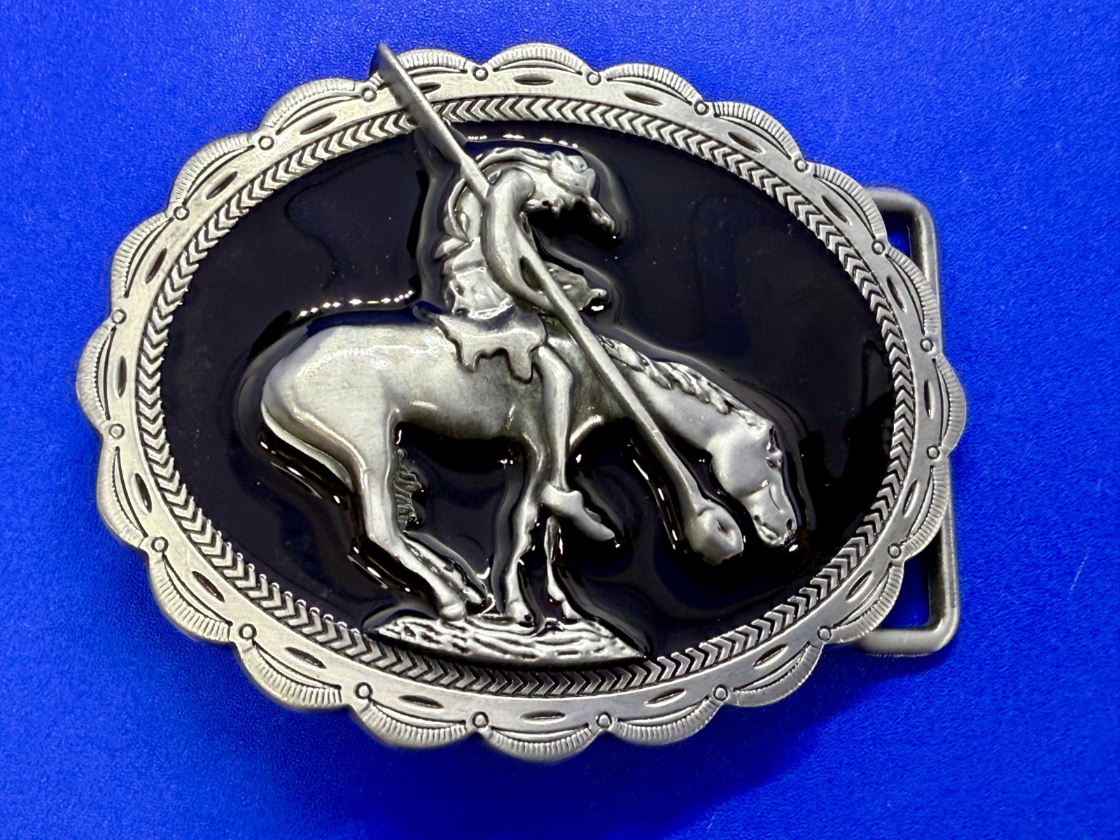 End of the Trail Native American Indian Saga Enameled Silver Color Belt Buckle