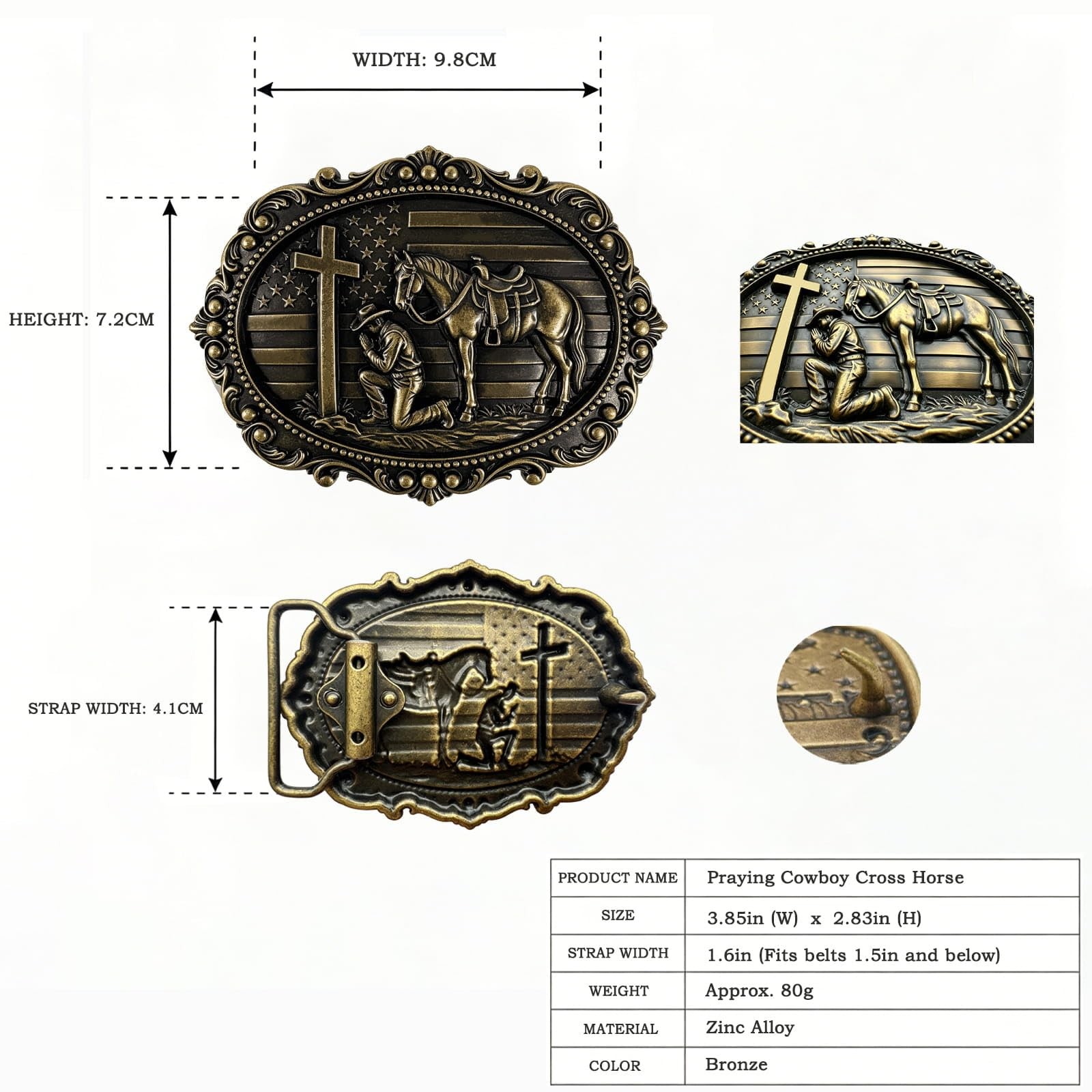 GRAERRY Western Belt Buckle Kneeling Praying Medium, 018 Christian Bronze