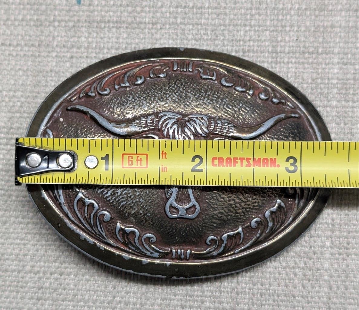 vintage 1970s belt buckle BRASS copper STEER bull texas WESTERN cowboy rodeo