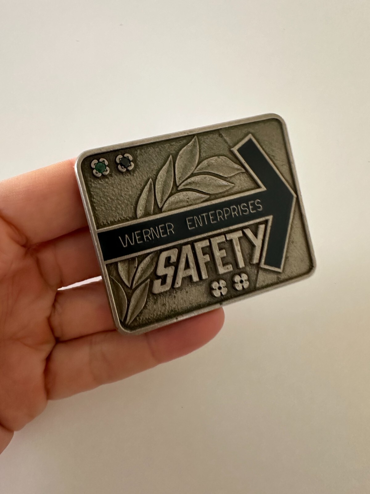 Werner Enterprises Safety Award belt buckle Emerald Sapphire Gemstones AS IS