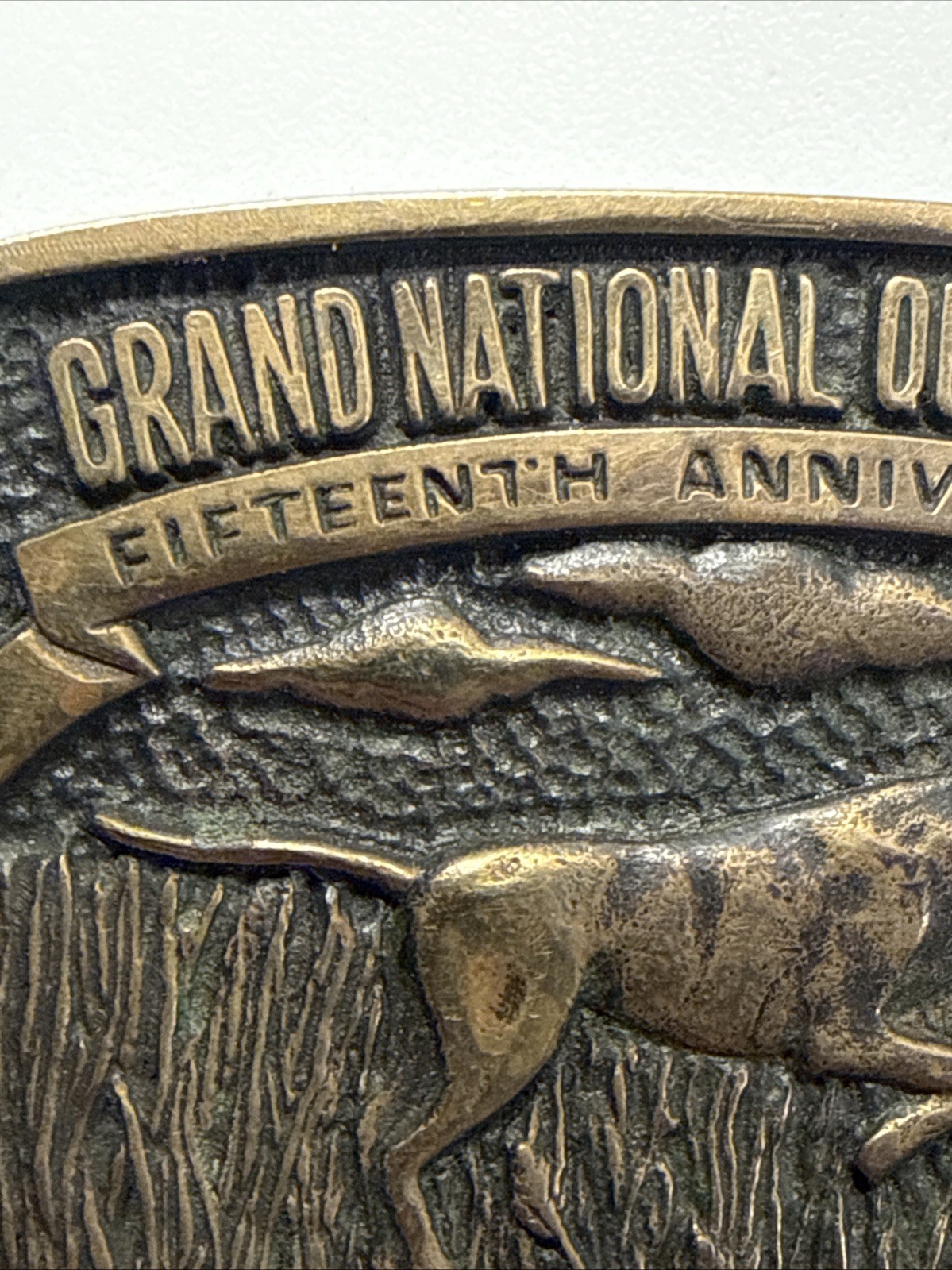 1981 GRAND NATIONAL QUAIL CLUB ENID OKLAHOMA BIRD DOG HUNTER BELT BUCKLE 15 ANV.