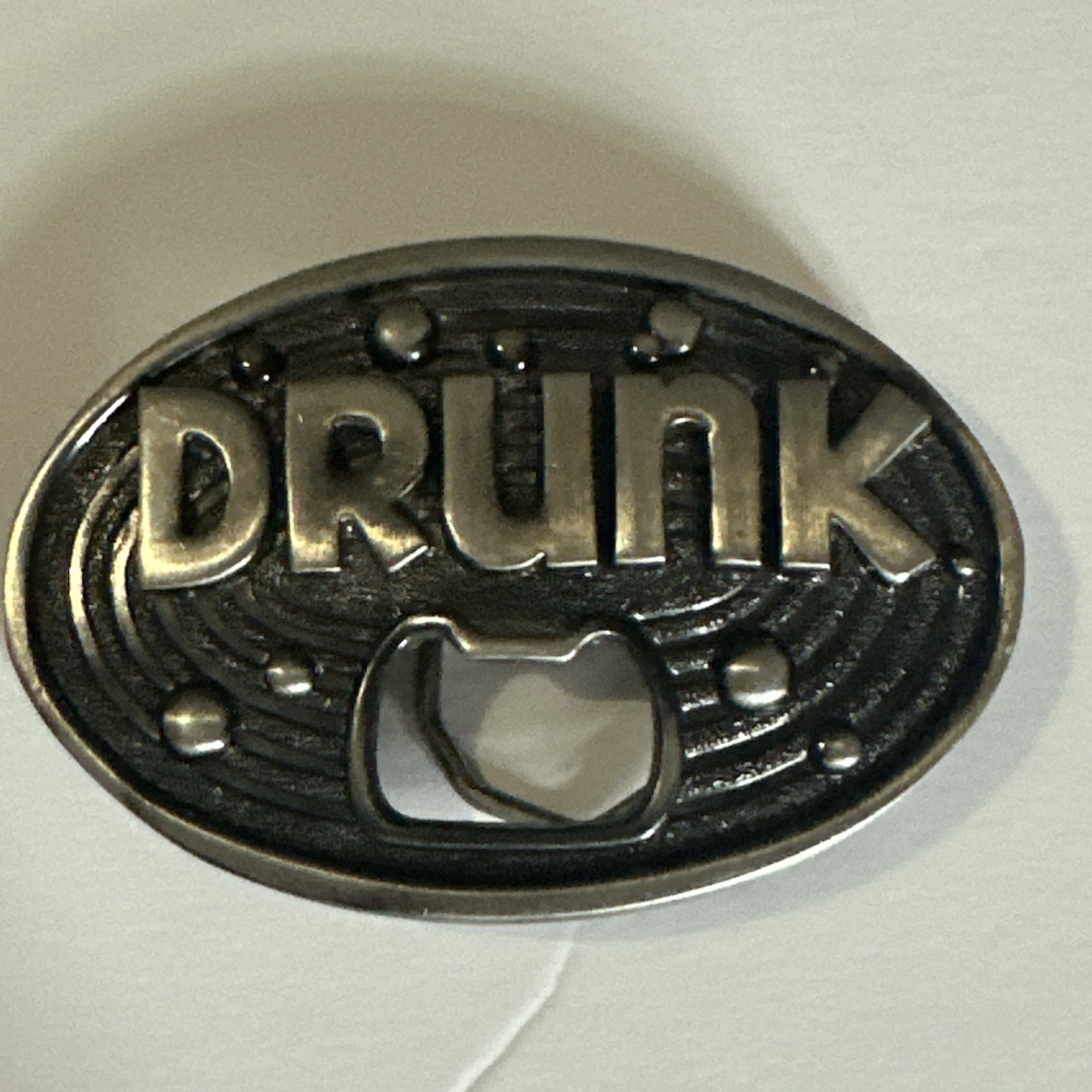 Vintage large metal Bottle Opener / belt buckle DRUNK