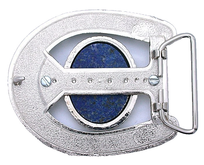 Silver Color 40×30 Lapis Black Onyx Cabochon Horseshoe Belt Buckle PBB37/3726